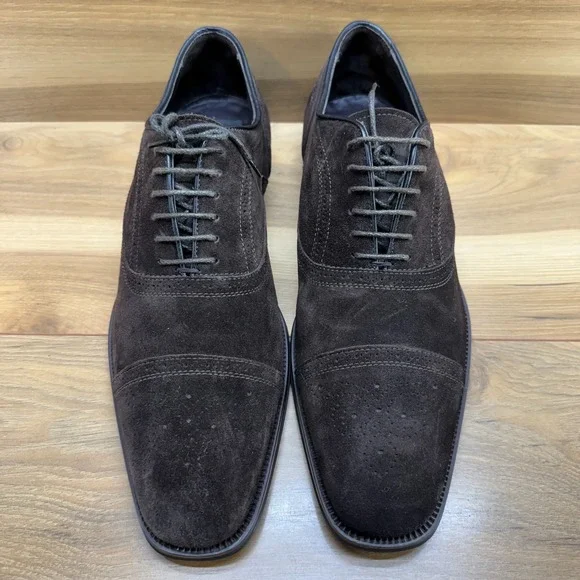 To Boot Adam Derrick Mens Dress Shoes Size 10.5 Dark Brown Suede Cap Toe - Picture 4 of 11